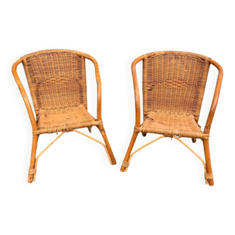 Pair of vintage children's wicker chairs