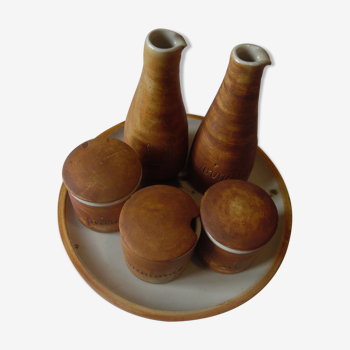 Service à condiments style moderniste poterie La Colombe années 60'