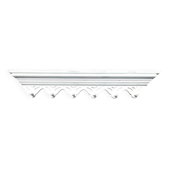 Vintage French White Shabby Chic 6 Peg Coat Rack With Shelf Cut Out Detail
