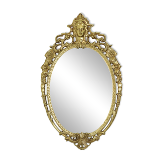 French Brass Crested Mirror Gold Baroque Louis XV Style 1950s