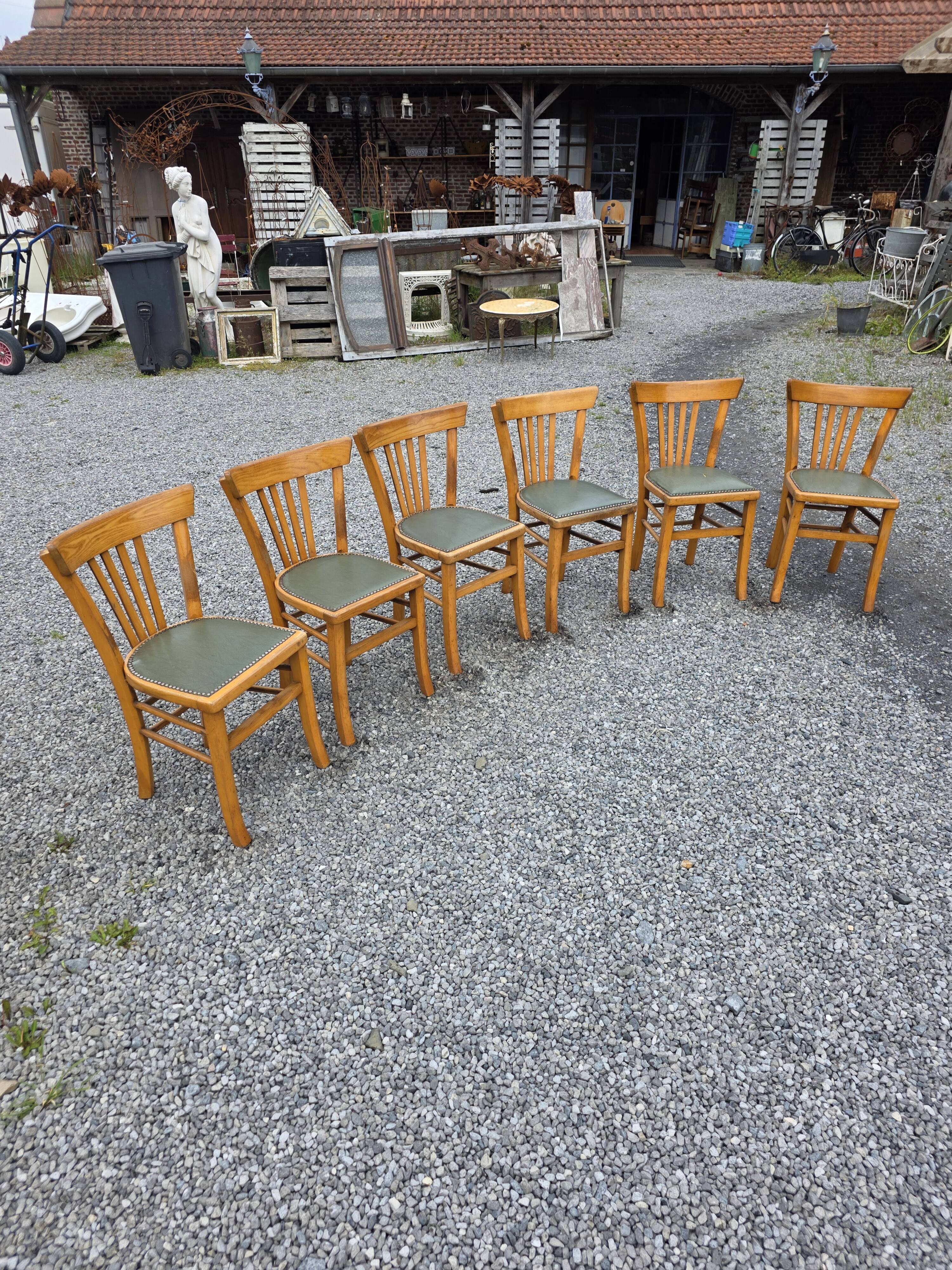 6 bistro chairs in solid oak, 1920s