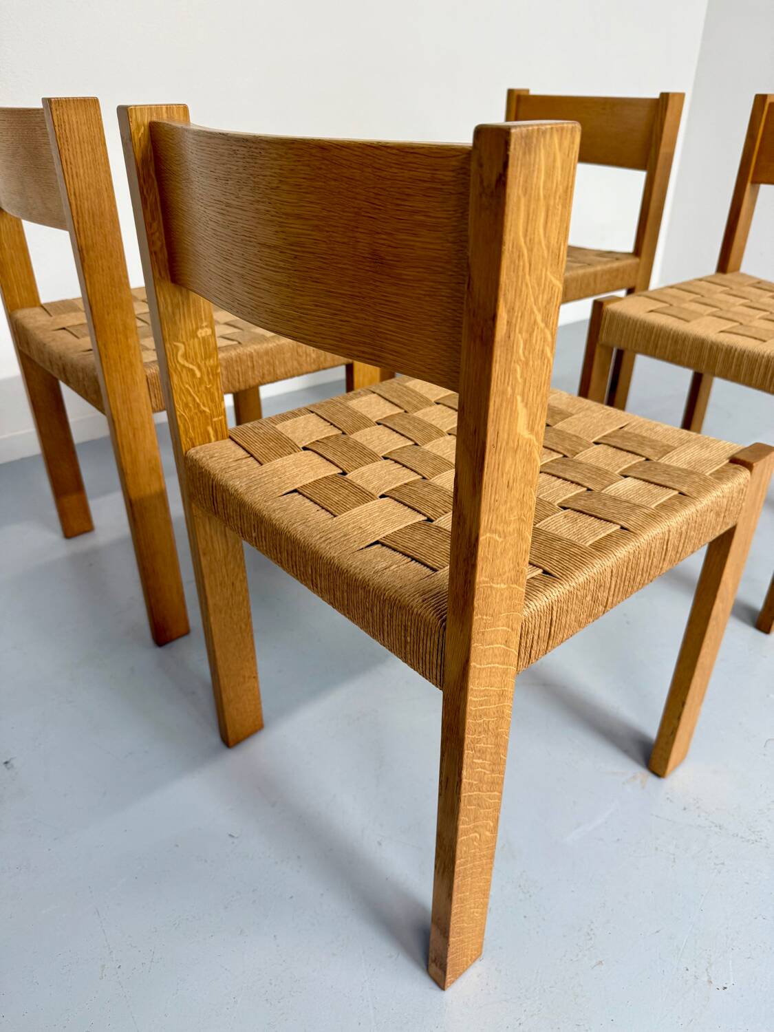 4 chaises bois et corde design Robert et Trix Haussmann  Dietiker vintage