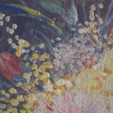 Ancienne peinture pot de fleur signée