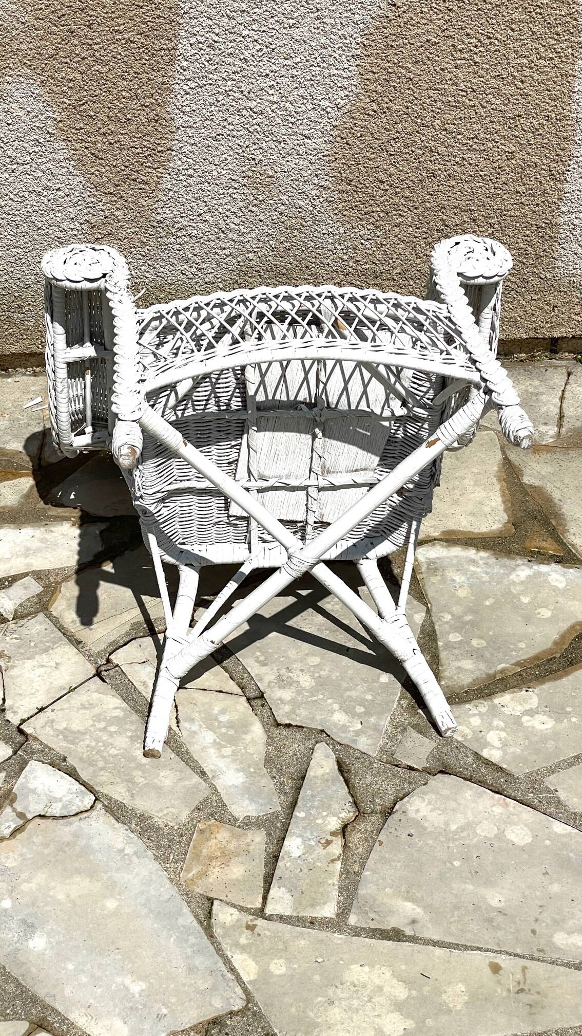 Vintage rattan kids garden armchair