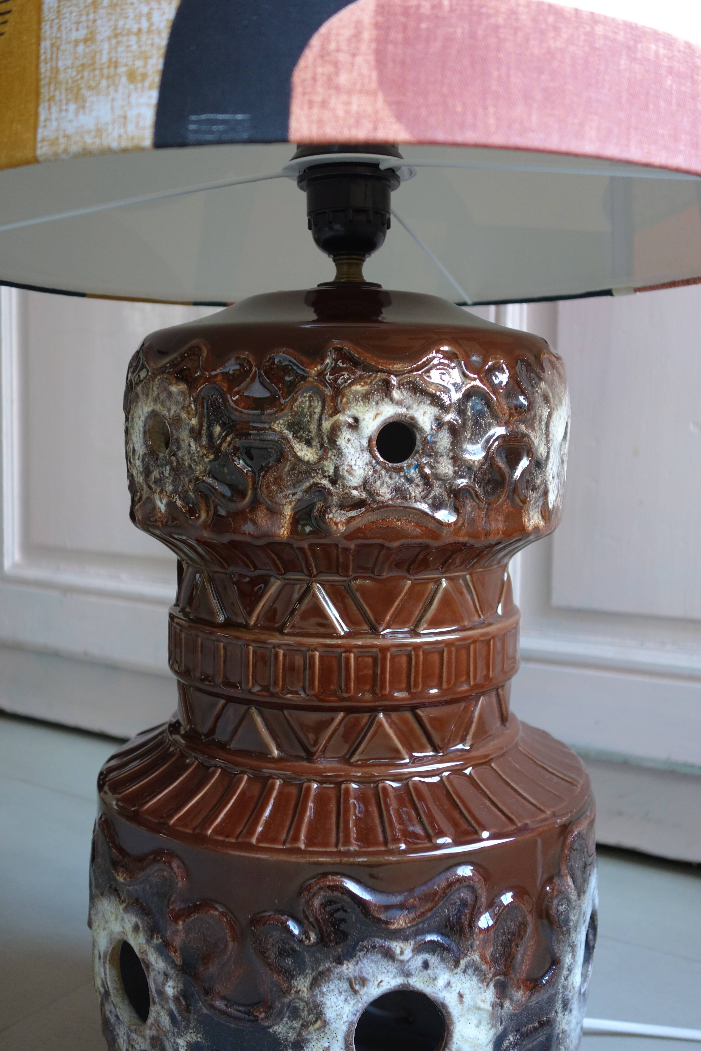 Glazed ceramic lamp from the 1960s/1970s with dual lighting