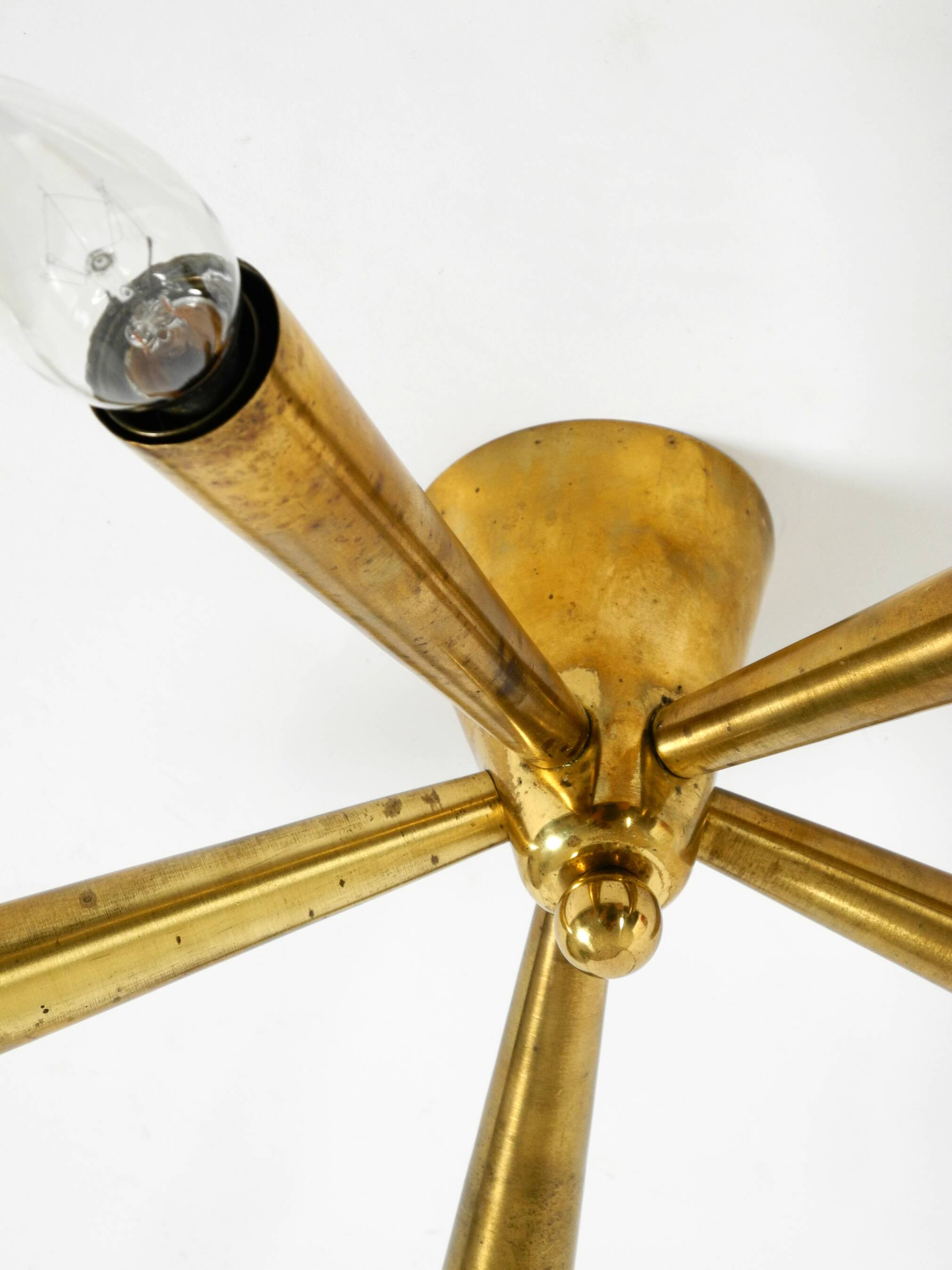 Original small mid-century modern brass Sputnik ceiling lamp with five arms