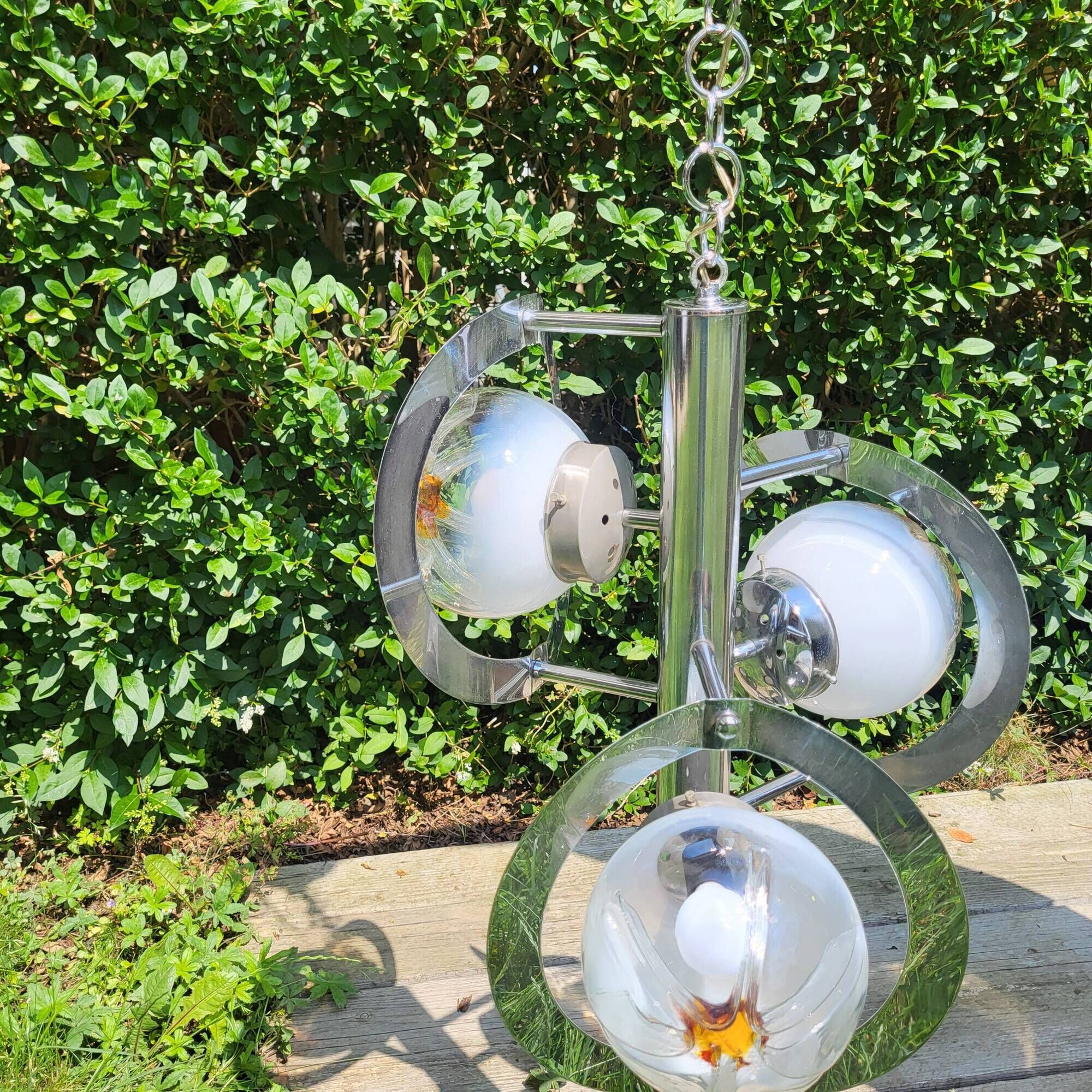 Pendant lamp, chandelier, chrome and Murano glass, Mazzega, Italy, 1960-70