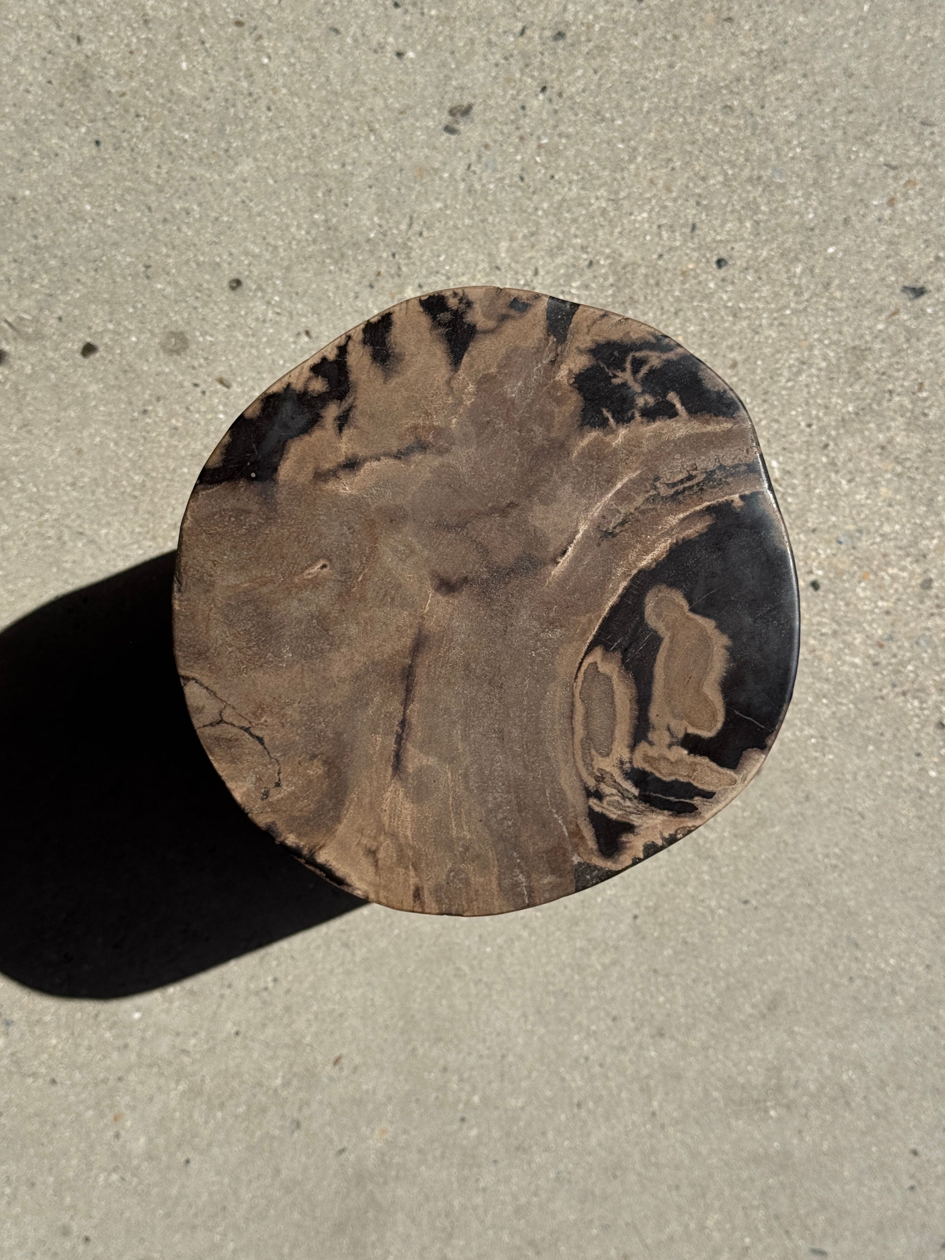 Brown and black petrified wood side table H35 D27 - 3333