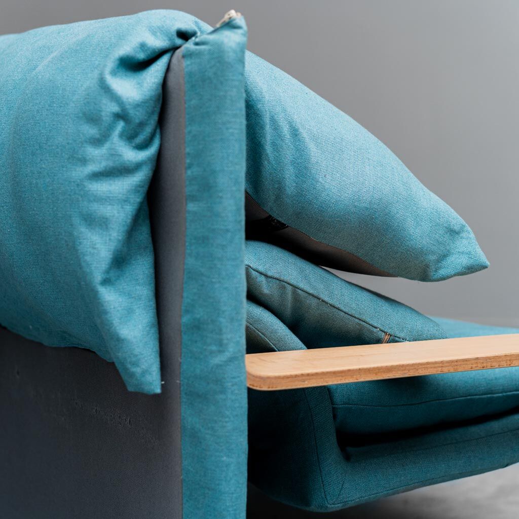 2 seater sofa in blue fabric 1970