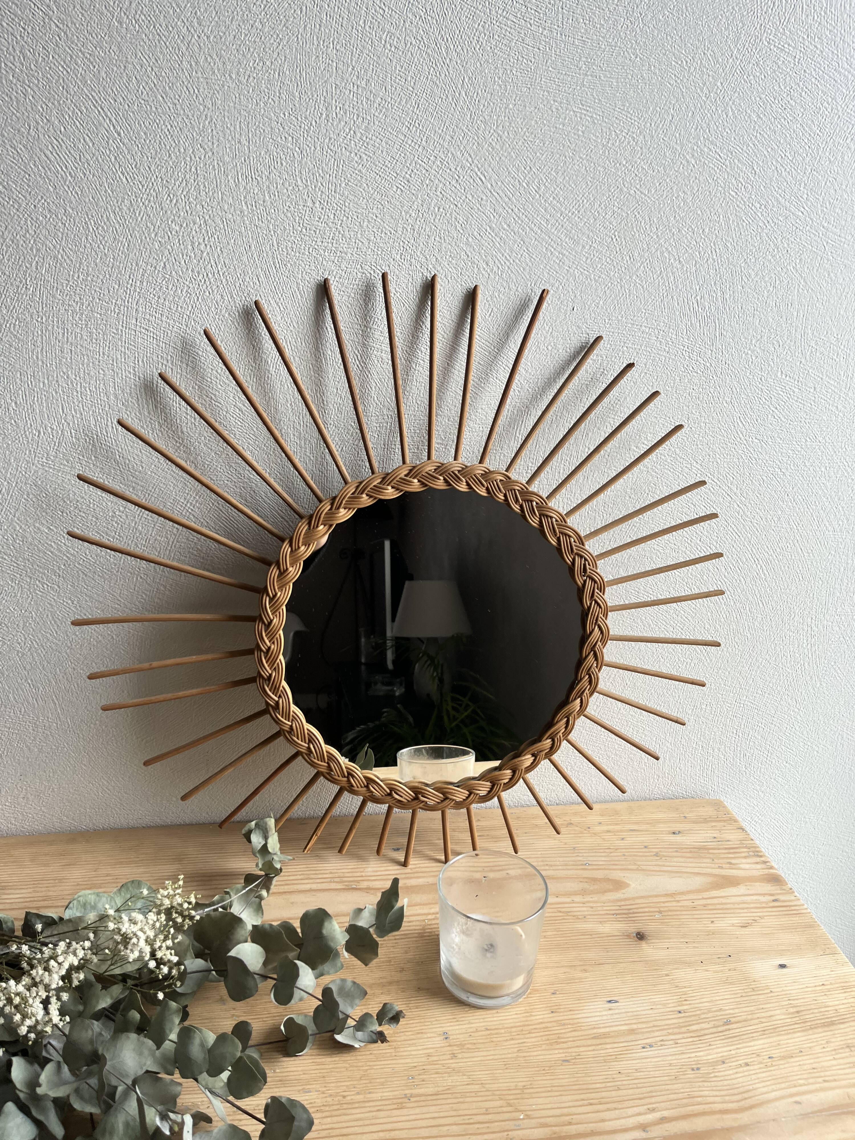 Vintage rattan sun mirror