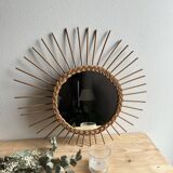 Vintage rattan sun mirror