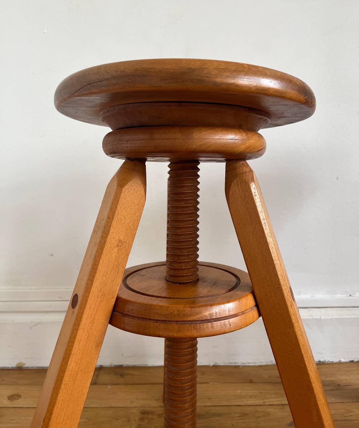 Pair of solid wood screw stools