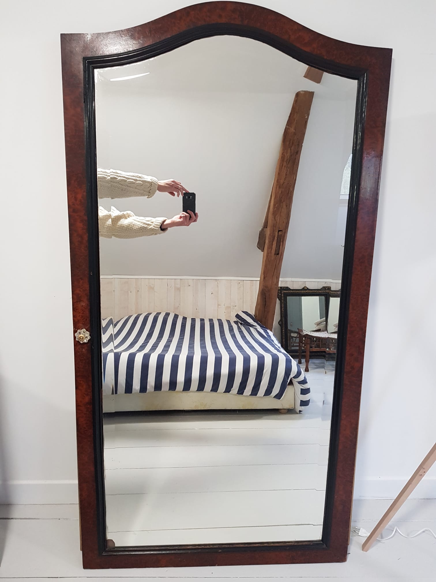 Beveled mirror in elm burl 163cm×65 cm
