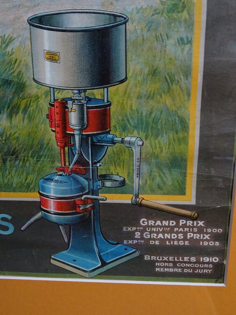 old oil skimmers Grain Cambrai 1910 framed original poster