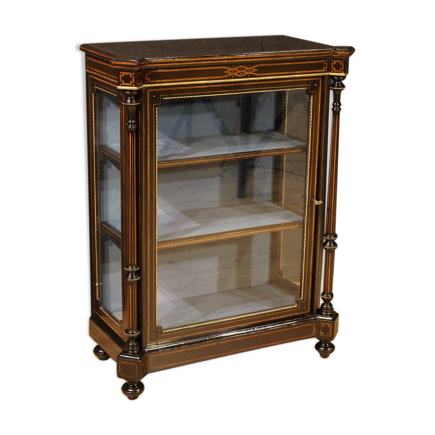 19th century English inlaid display cabinet