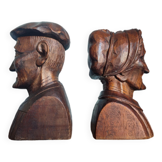Vintage carved wooden bookends