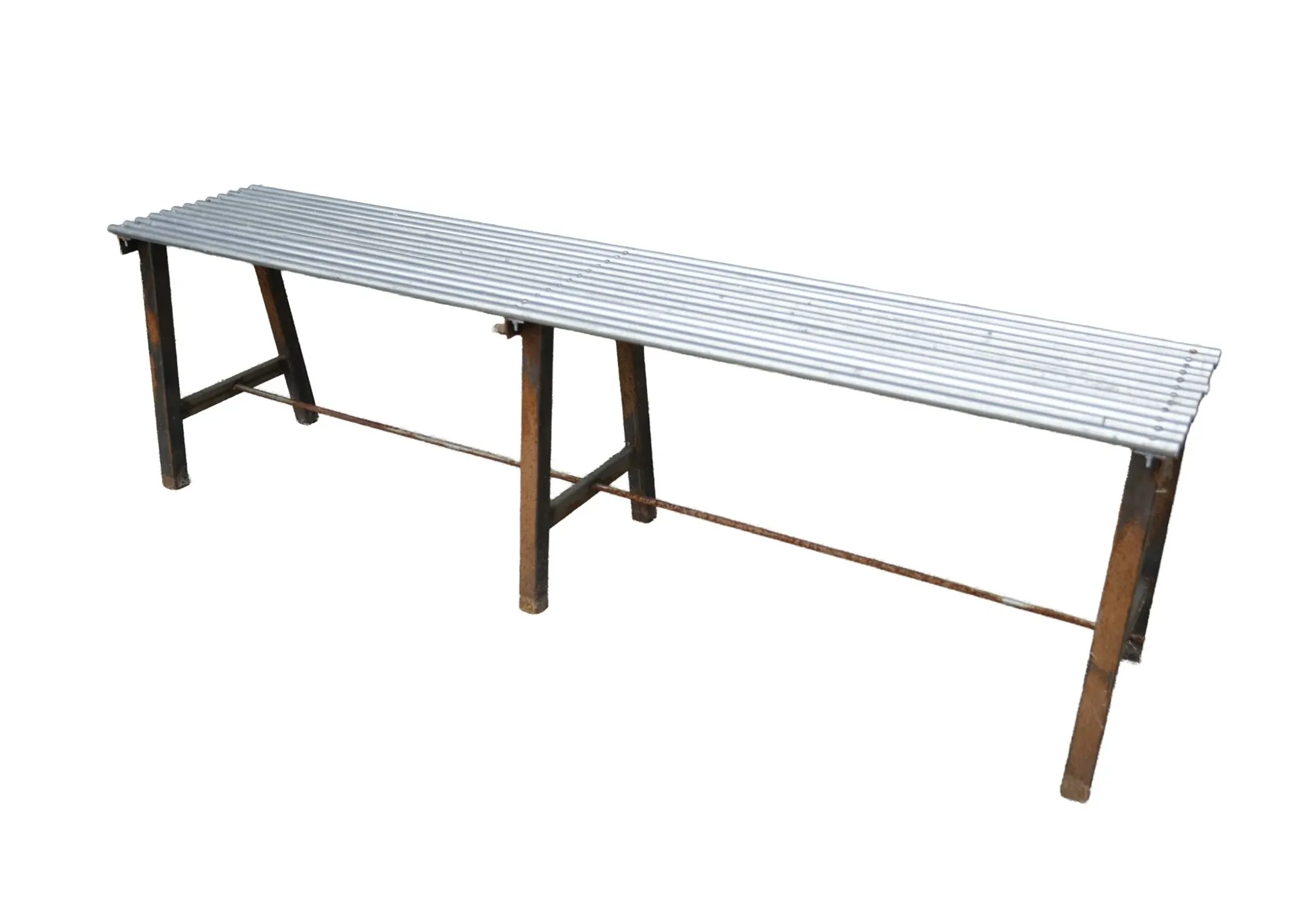 Long metal bench with tubular seat