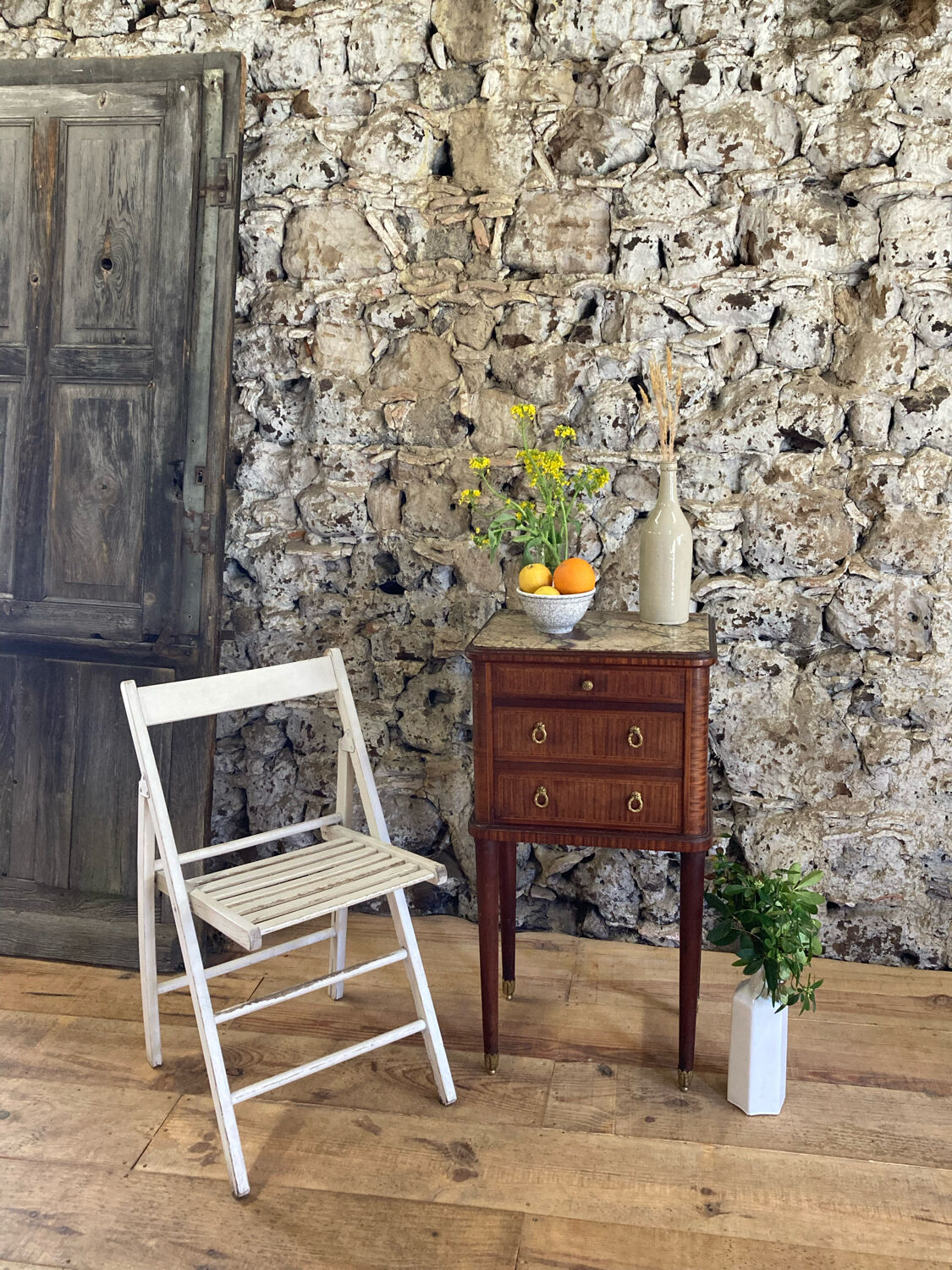 Louis XVI bedside in antique exotic wood marquetry / or harness