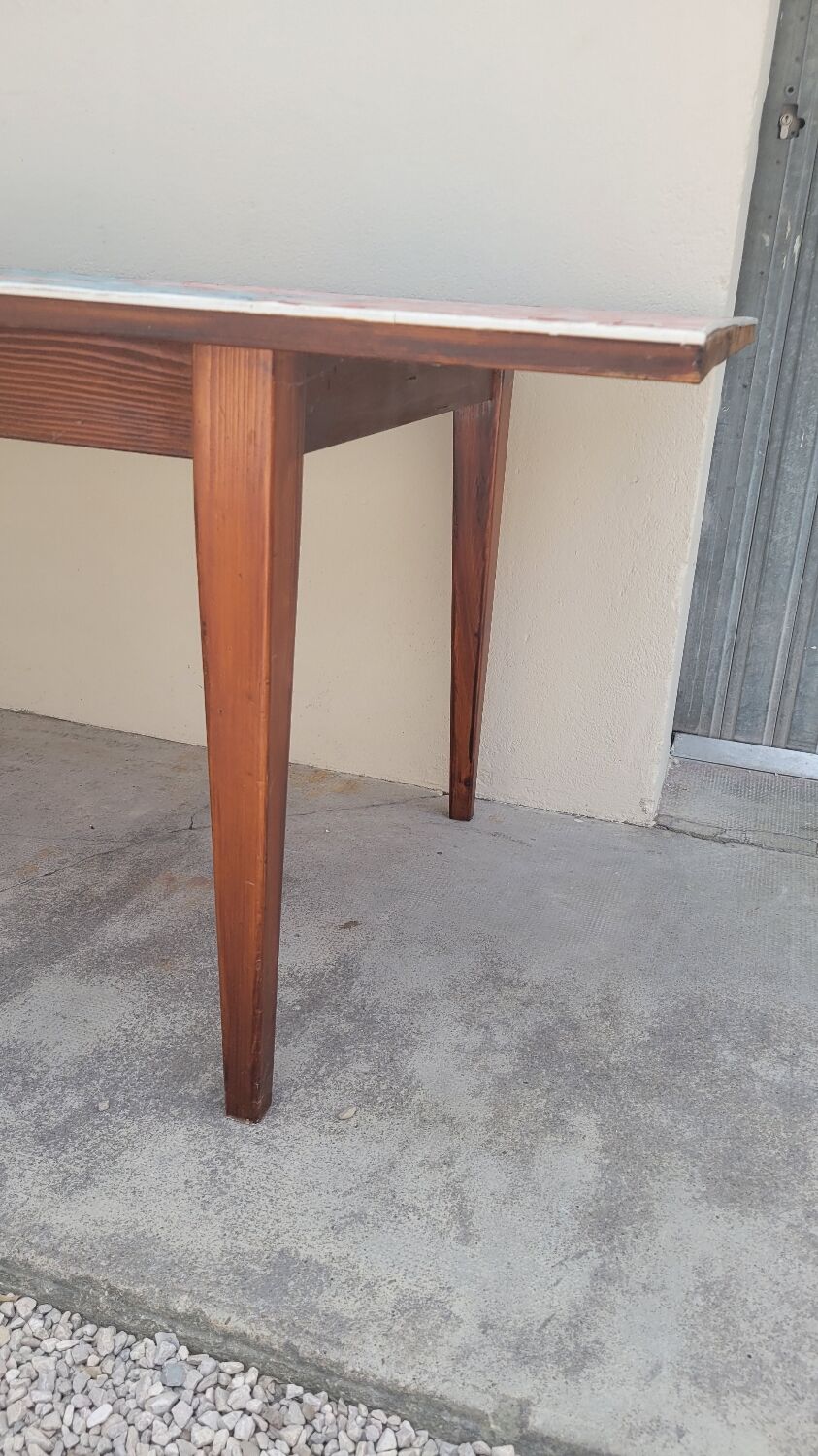 Old farmhouse table with mosaic top and tapered legs - 2m64