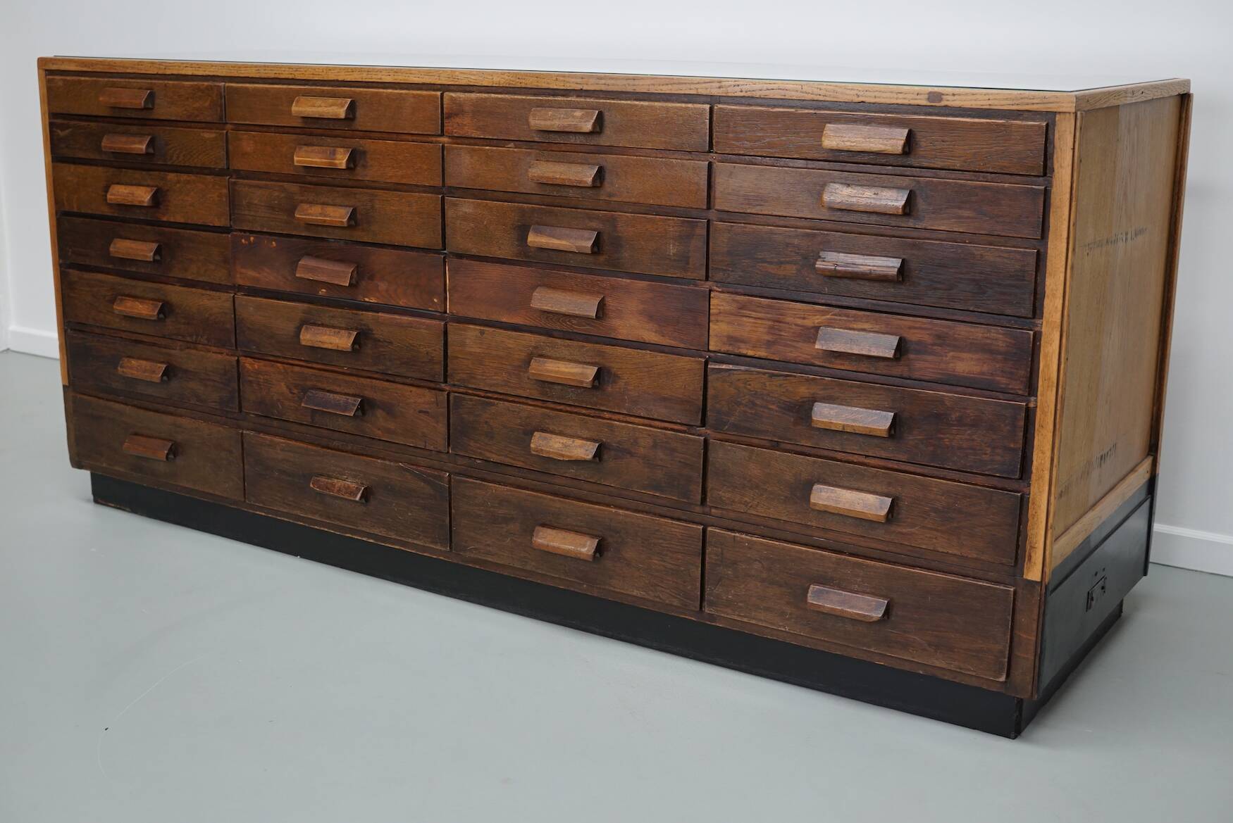 Vintage German Oak Glass Shop Counter Haberdashery Cabinet Vitrine, ca 1950