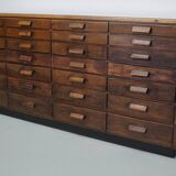 Vintage German Oak Glass Shop Counter Haberdashery Cabinet Vitrine, ca 1950