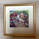 Lithograph illustration by Arvid Norendal of the market in Bergen.