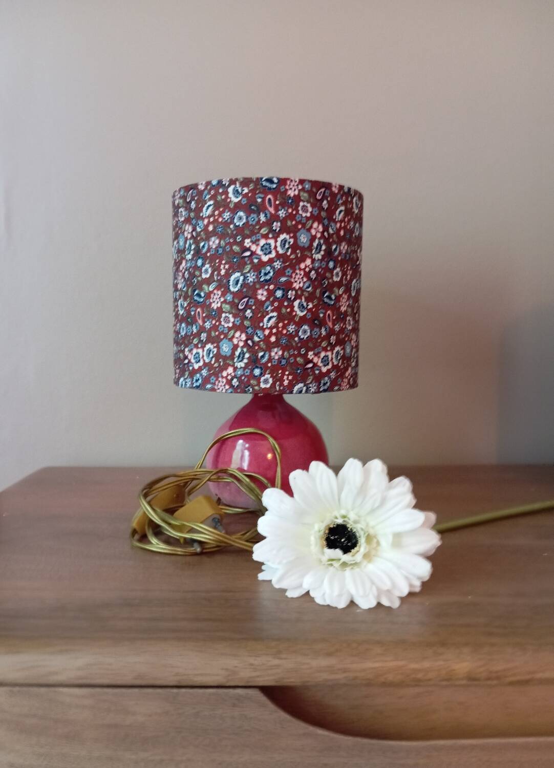 Vintage pink ceramic table lamp, Liberty flower lampshade