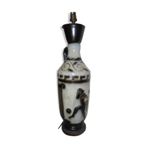 Pied de lampe en grès, signé