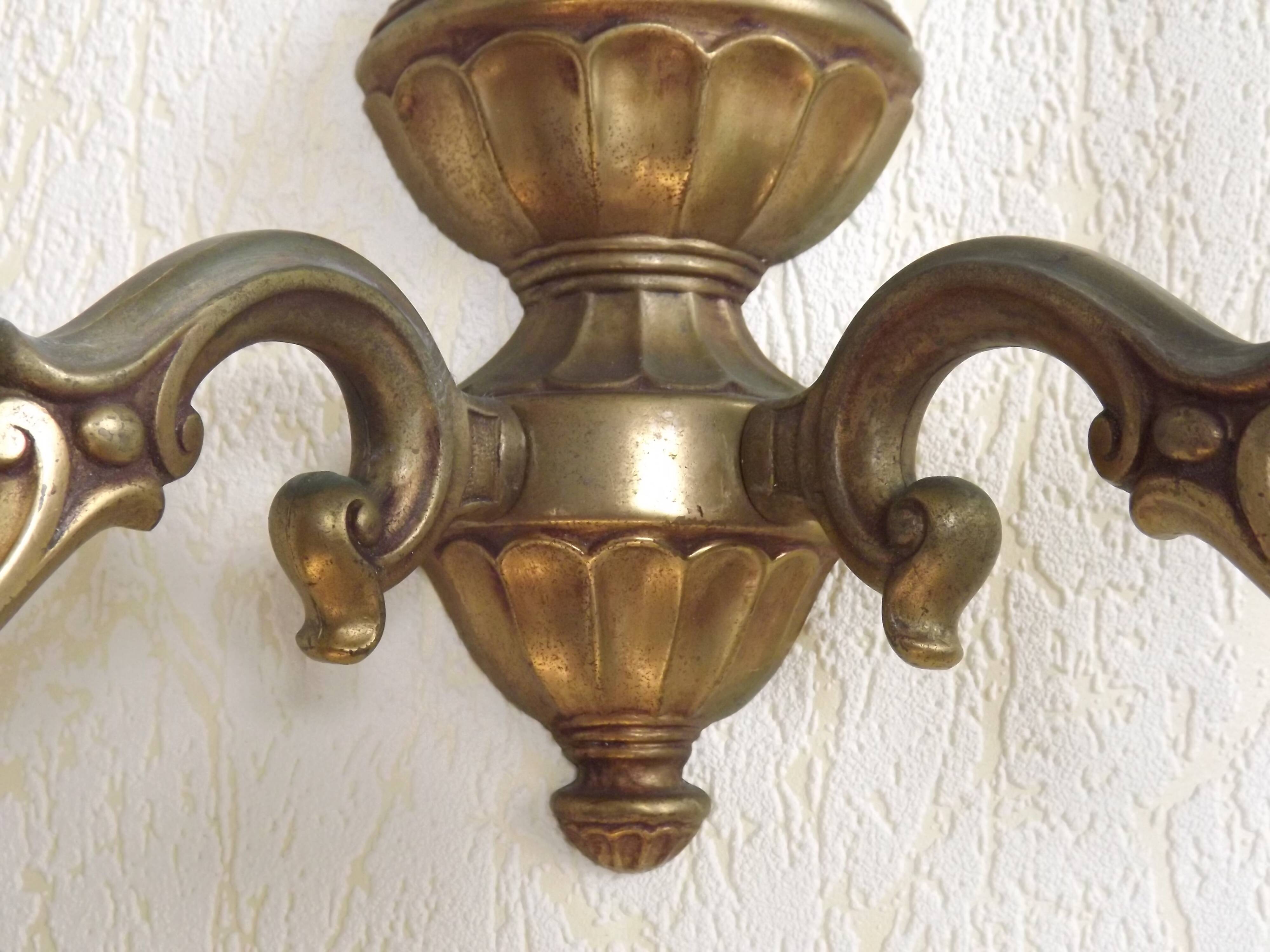 Pair Traditional French Vintage Heavy Brass Empire Style Double Wall Lights