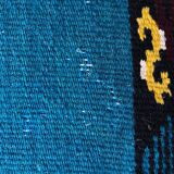 Romanian handwoven carpet with blue ground and yellow details
