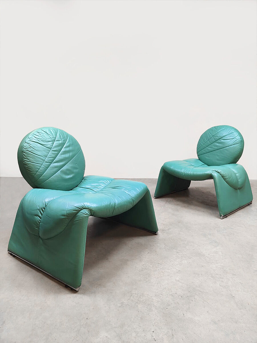 Vintage Italian design Calypso lounge chairs turquoise Vittorio Introine Saporiti