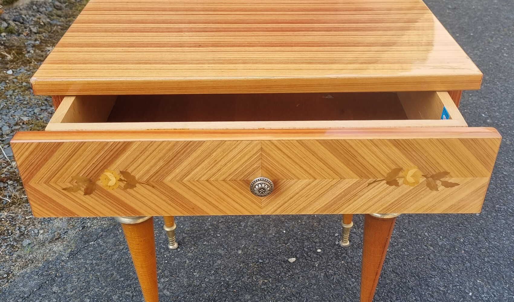 Paire de tables de nuit, vintage, années 50 / 60, marqueterie
