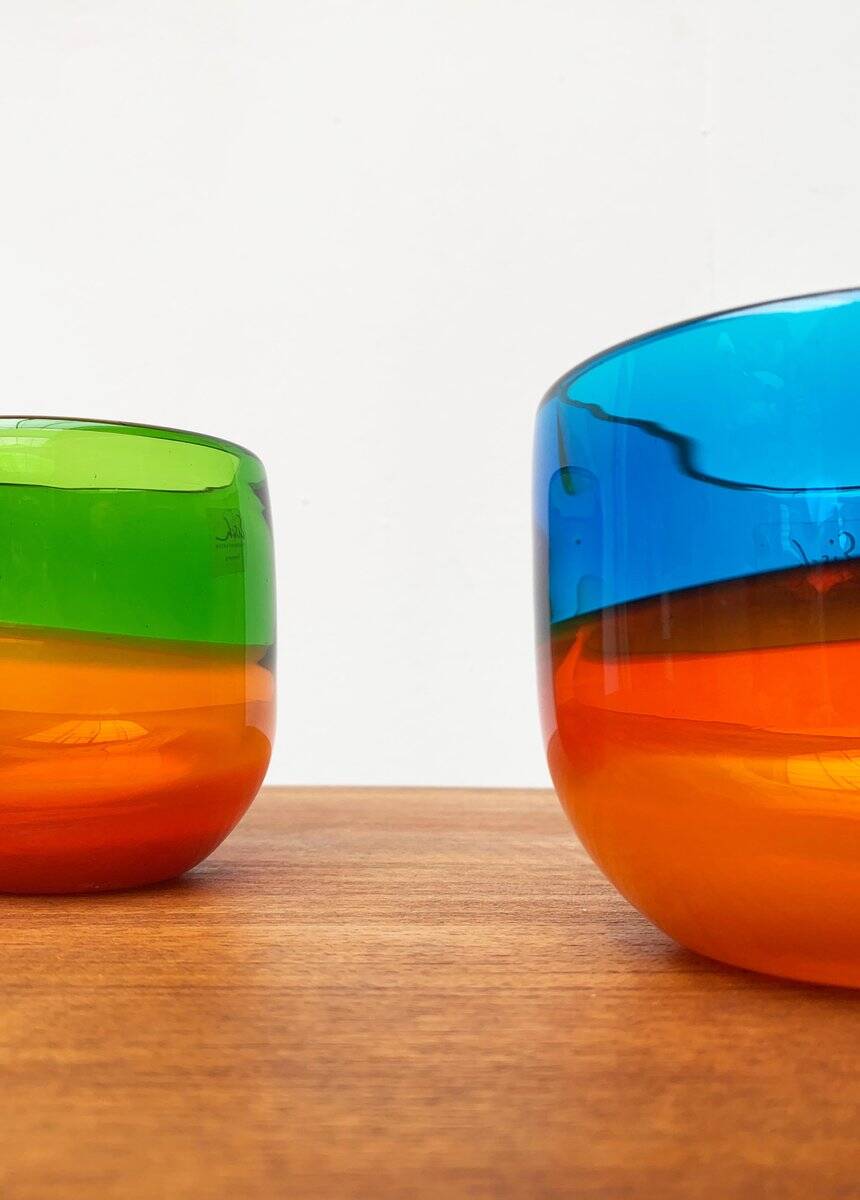 Set of 2 vintage German coloured glass bowls by Eisch.