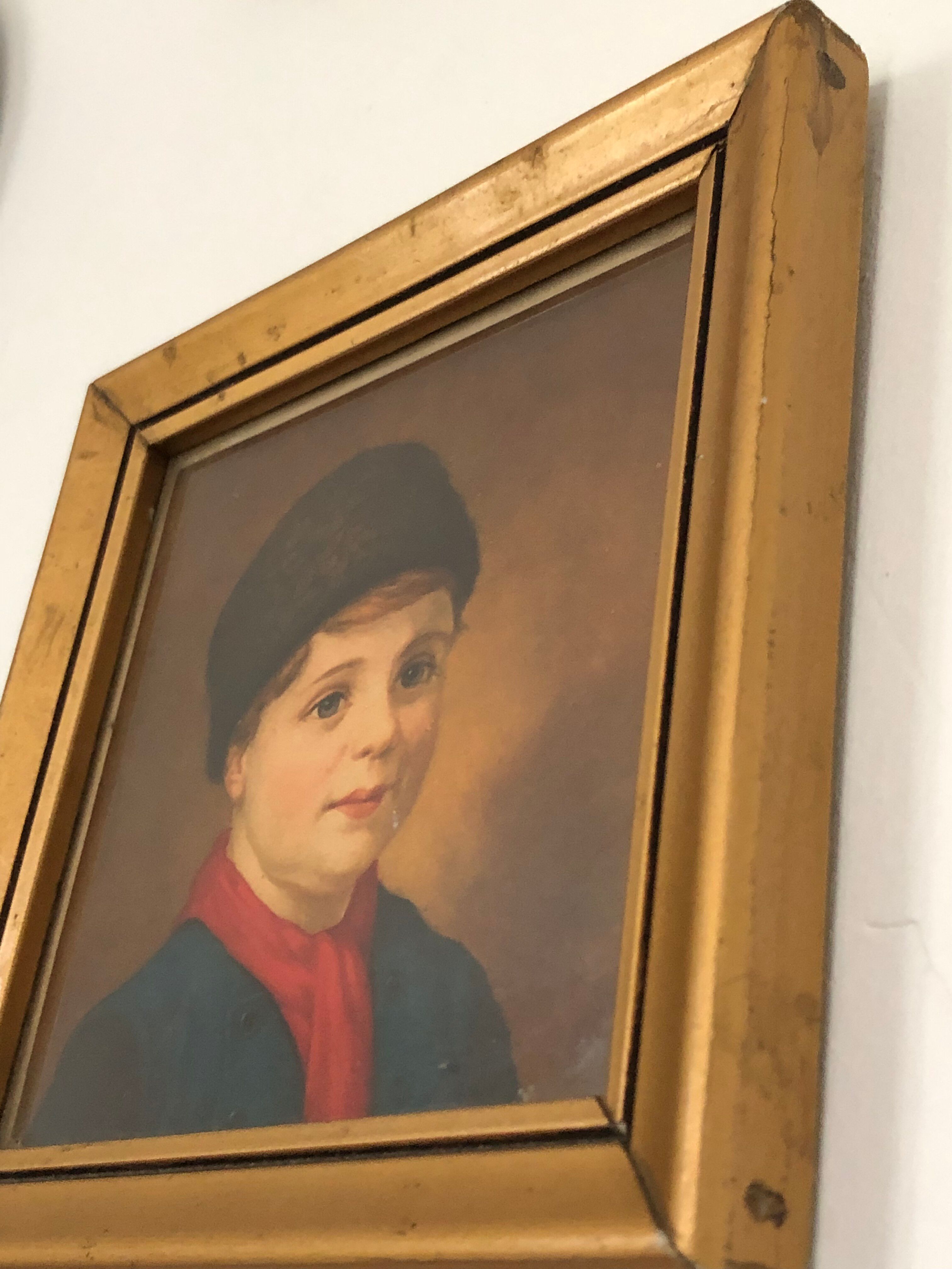 Old portrait under glass - gilded wooden frame