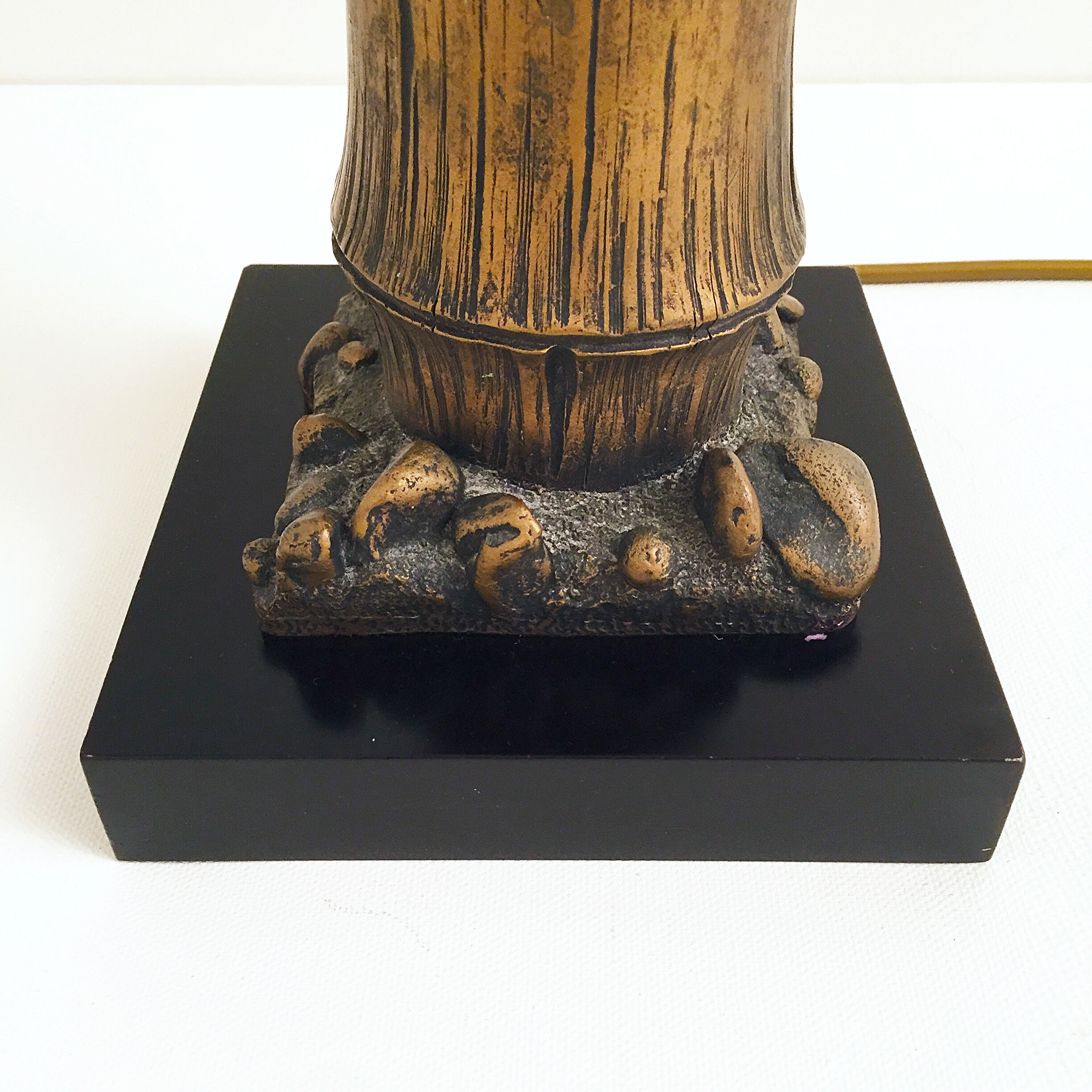 Vintage wood carved faux bamboo table lamp