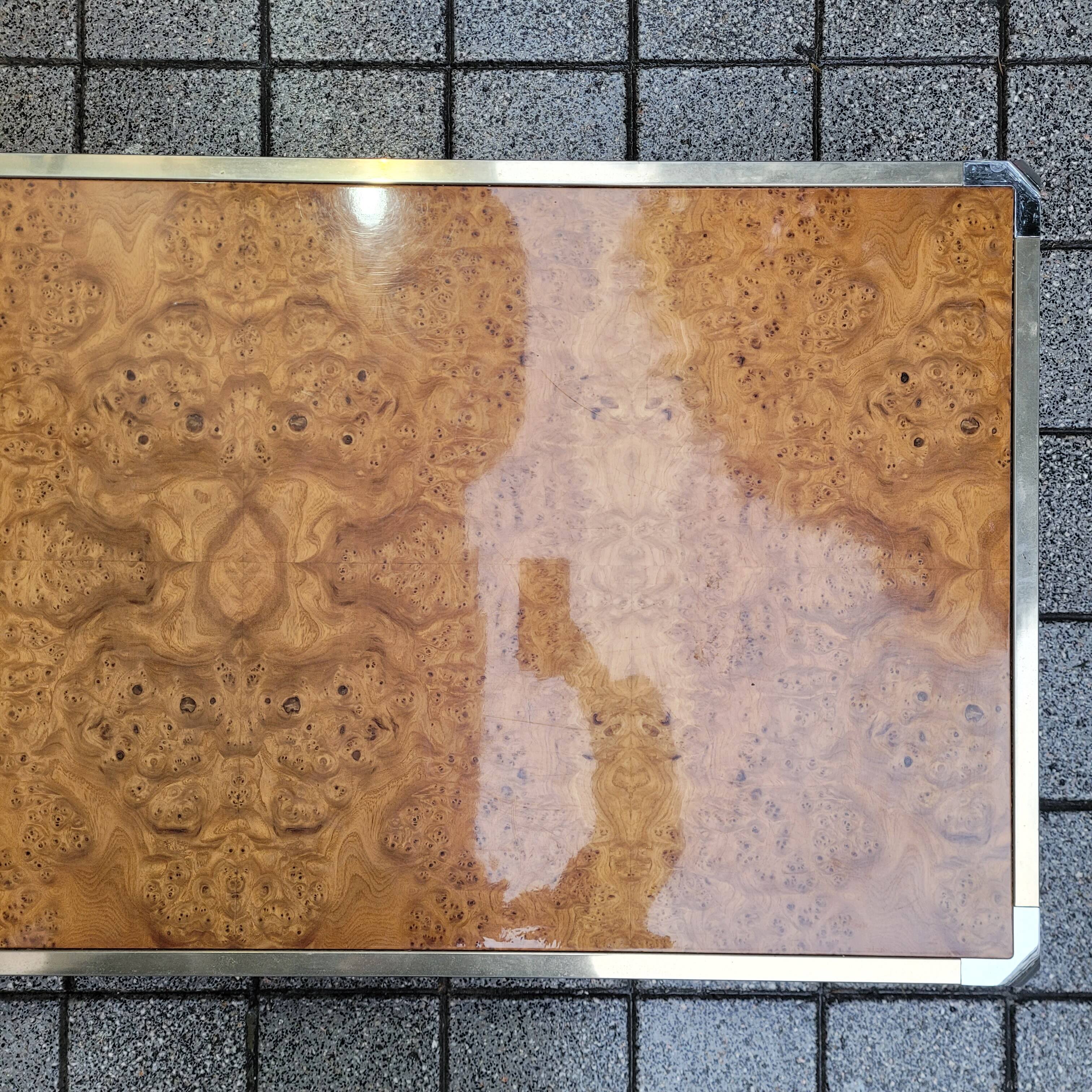 Coffee table, wood and steel, Guy Lefevre style, 70's – France