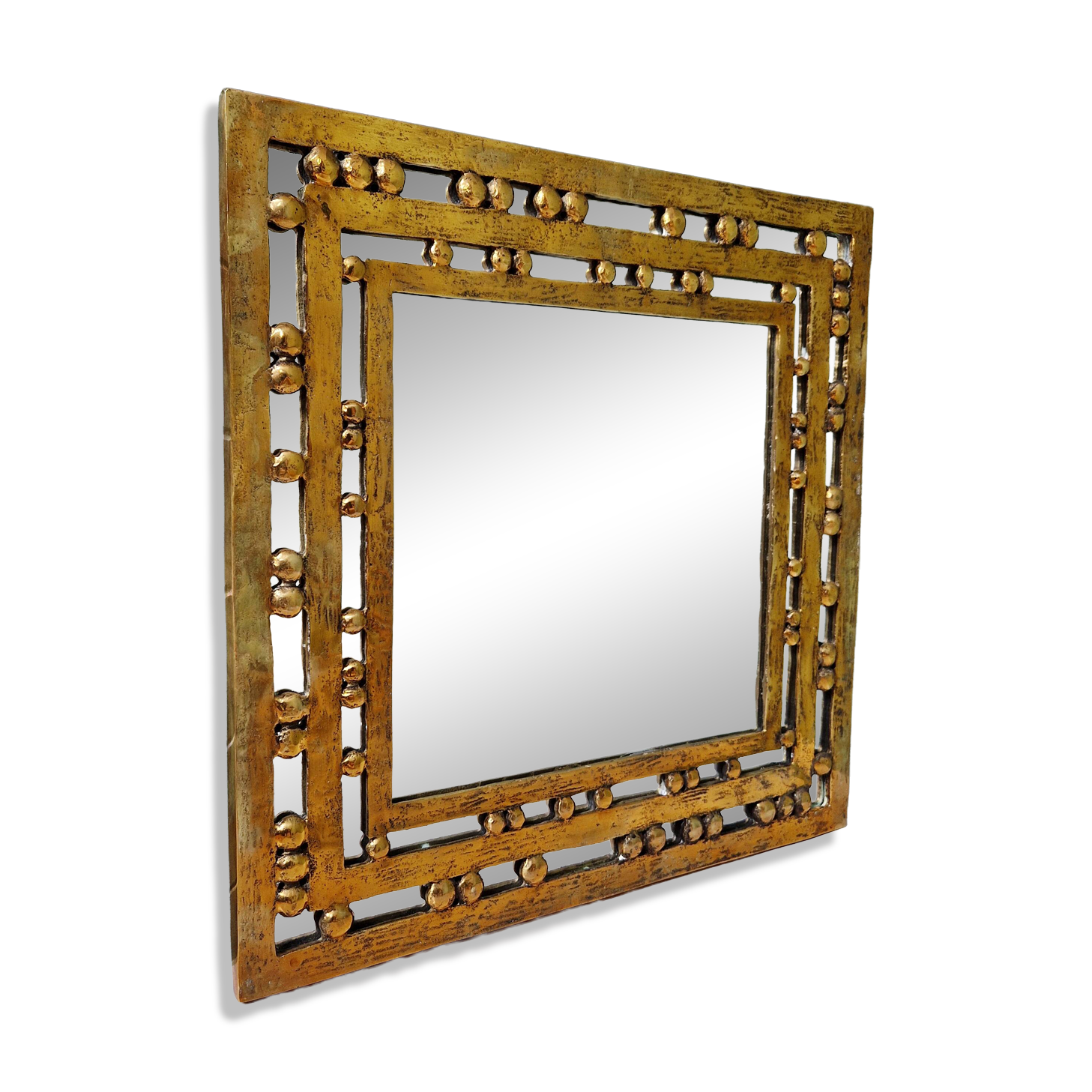Brutalist mirror in solid bronze, 1970s