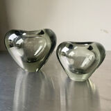 Set of 2 heart shaped Holmegaard crystal vases by Per Lutken