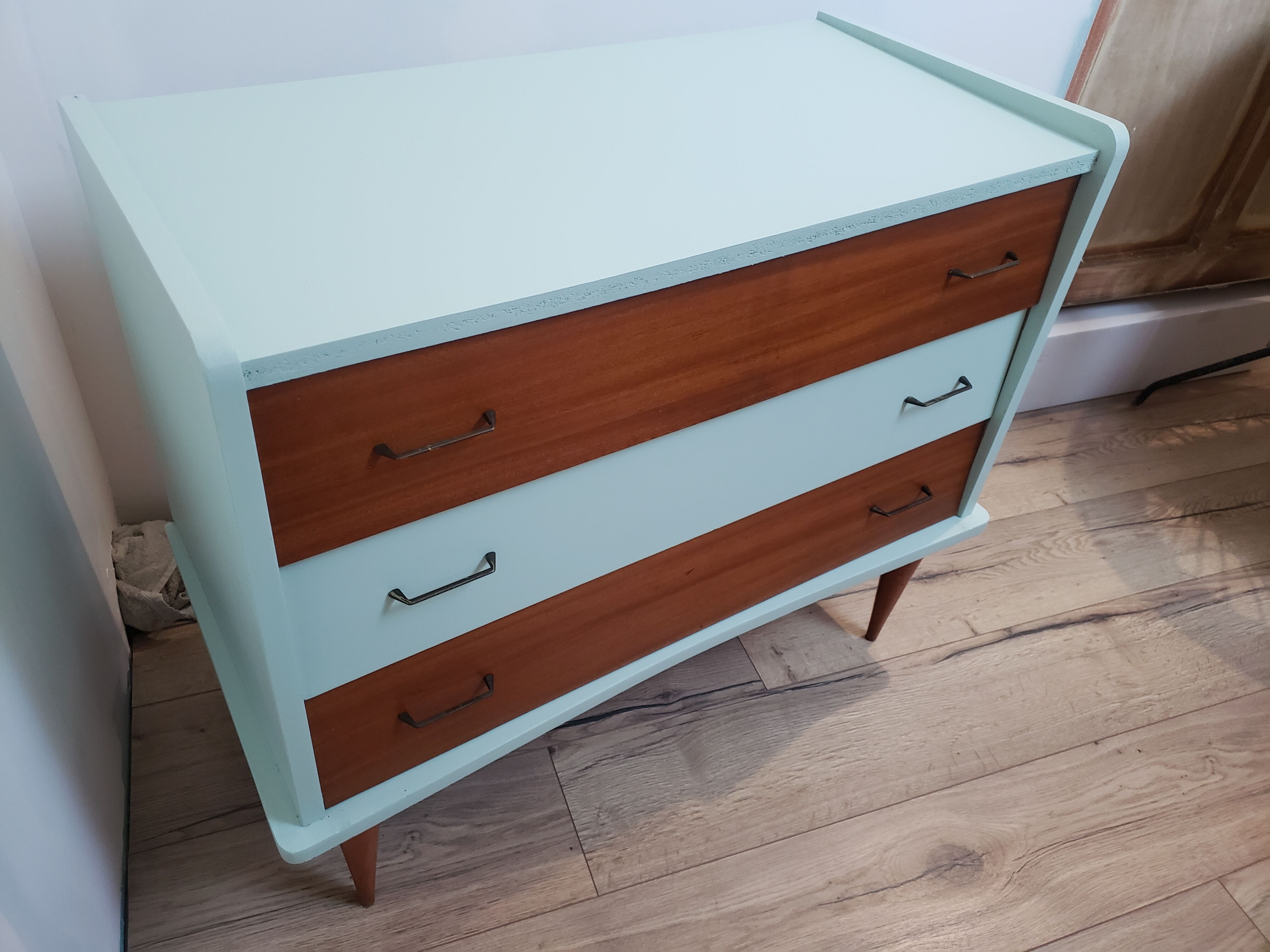 Vintage wood and blue chest of drawers