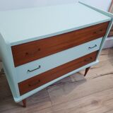 Vintage wood and blue chest of drawers