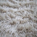 Vintage ecru natural wool round rug
