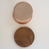 Glazed stoneware pot and its wooden lid