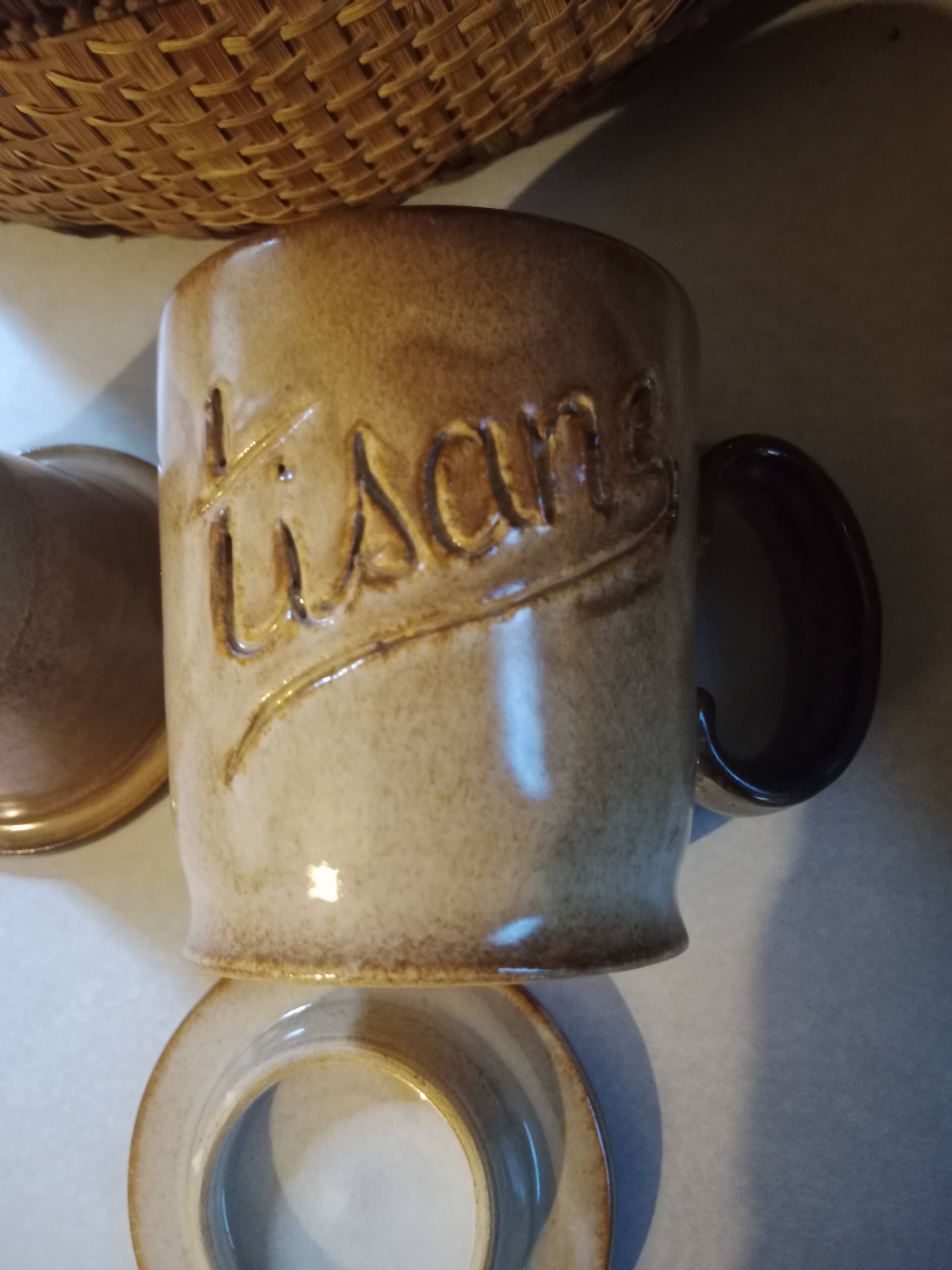 Vintage stoneware herbal tea cup