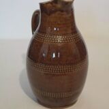 Ancien pichet cruche en grès marron vernissé H 20.5 cm