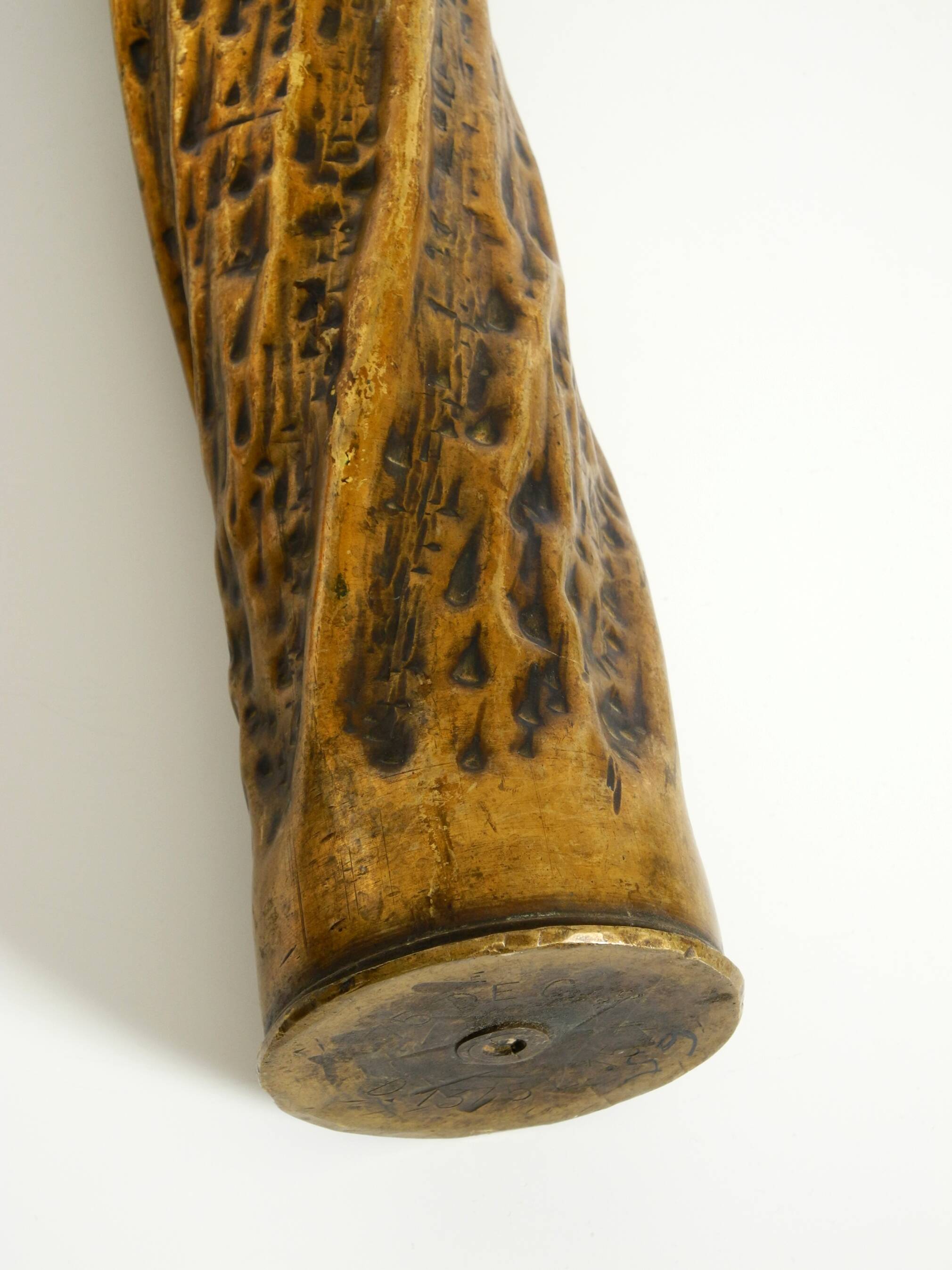 Unique large brass vase in a Brutalist design, handcrafted in December 1975