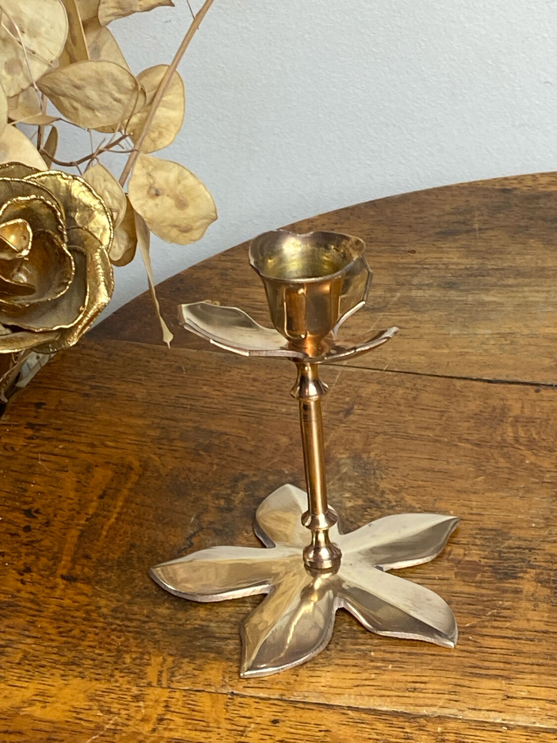 Brass flower candle holder