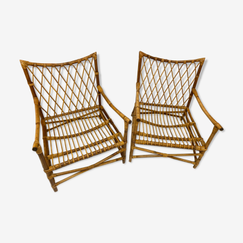 Paire de fauteuils en rotin vintage
