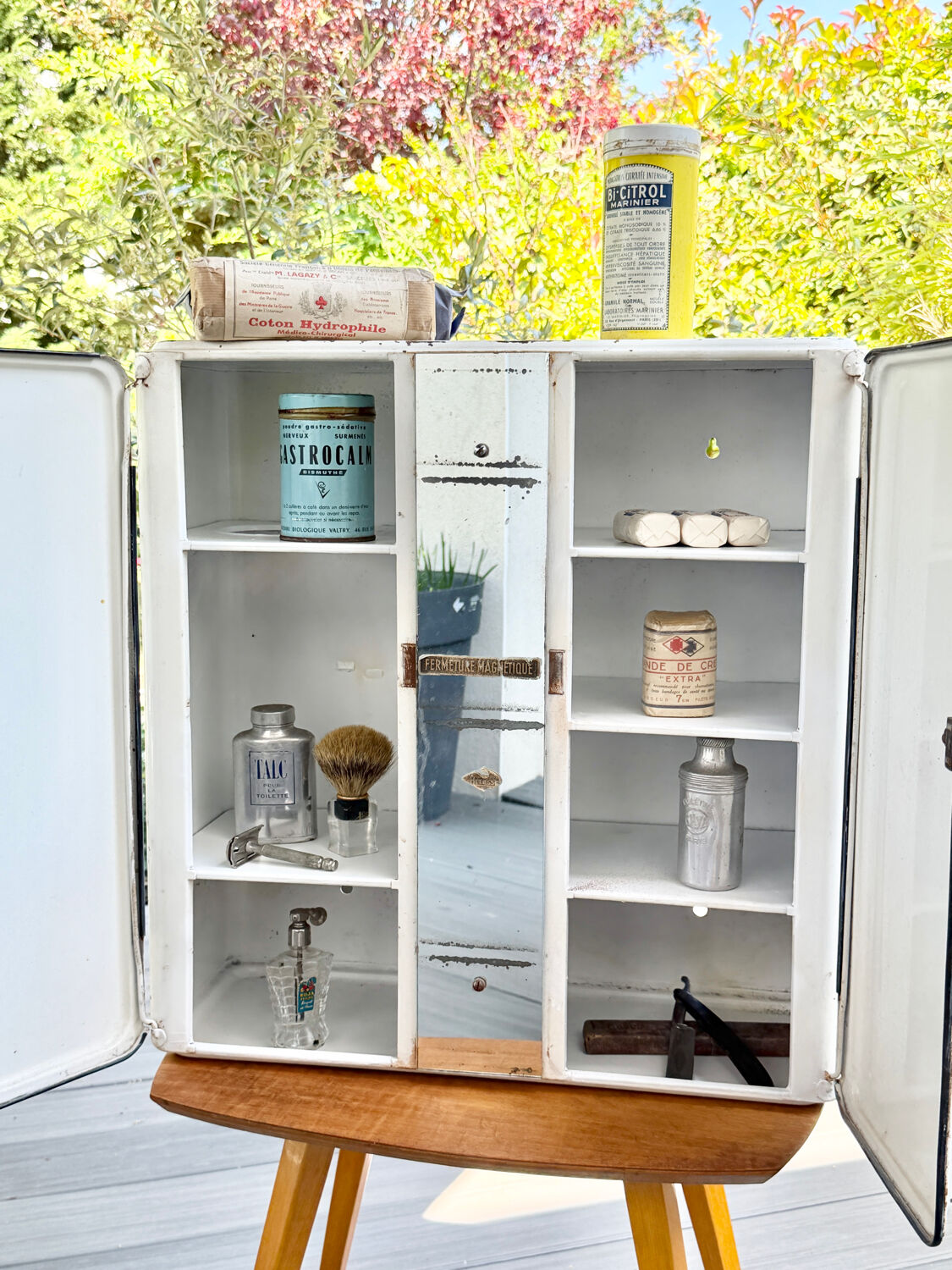 Vintage white metal medicine cabinet