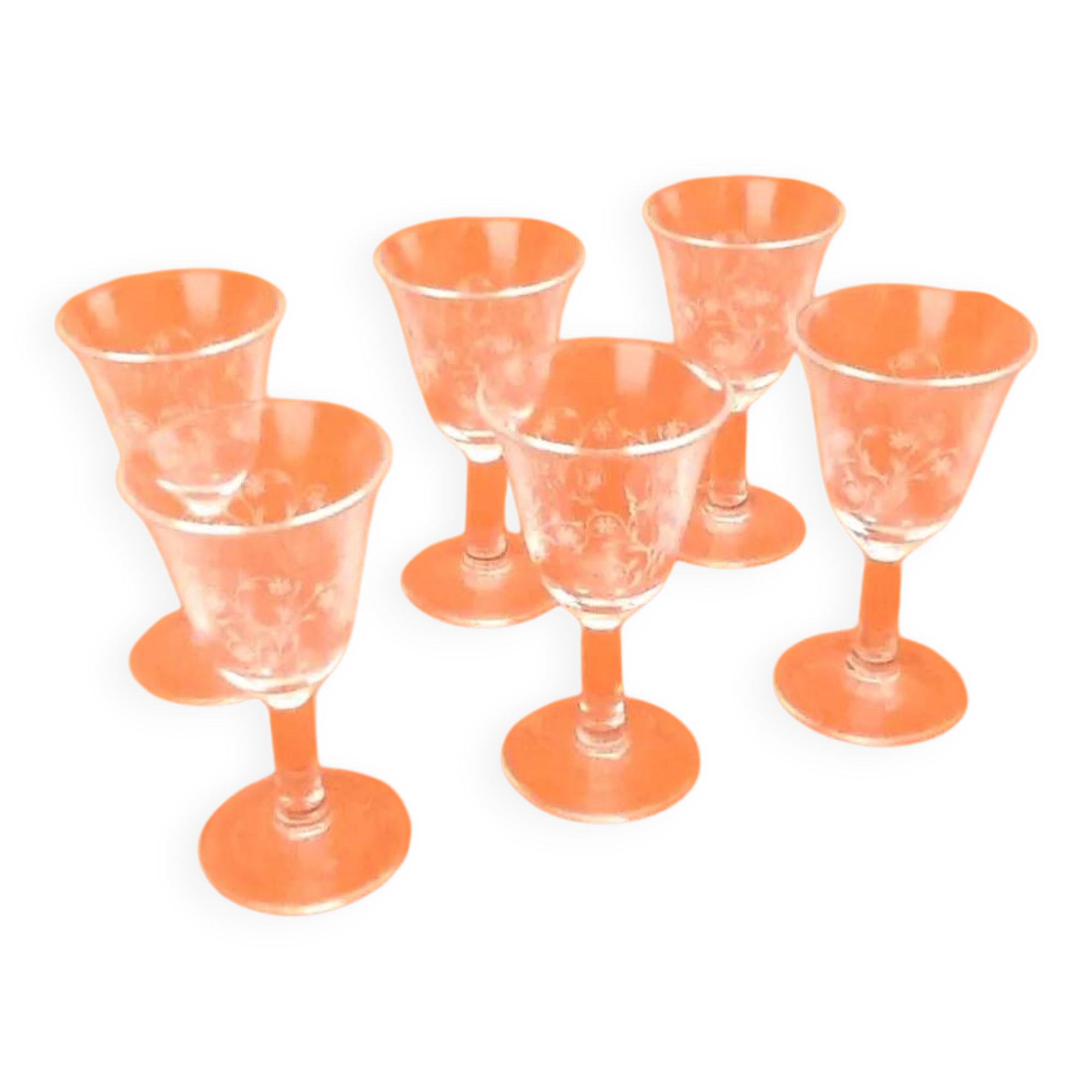 1970s 6 engraved "Tulip" glasses