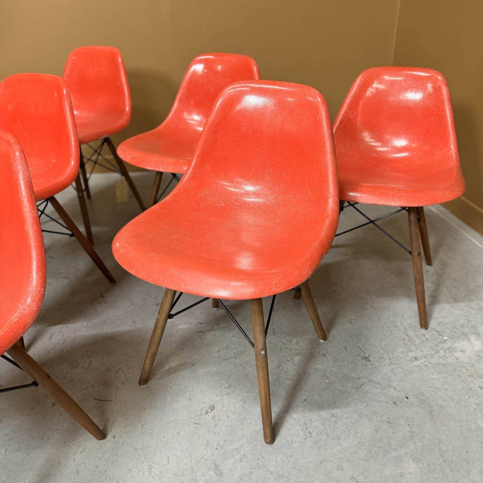 Set of 6 vintage red DSW chairs by Charles and Ray Eames